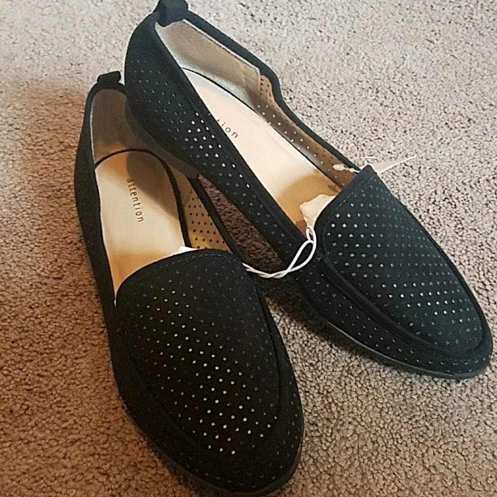 Black slip on flats loafers